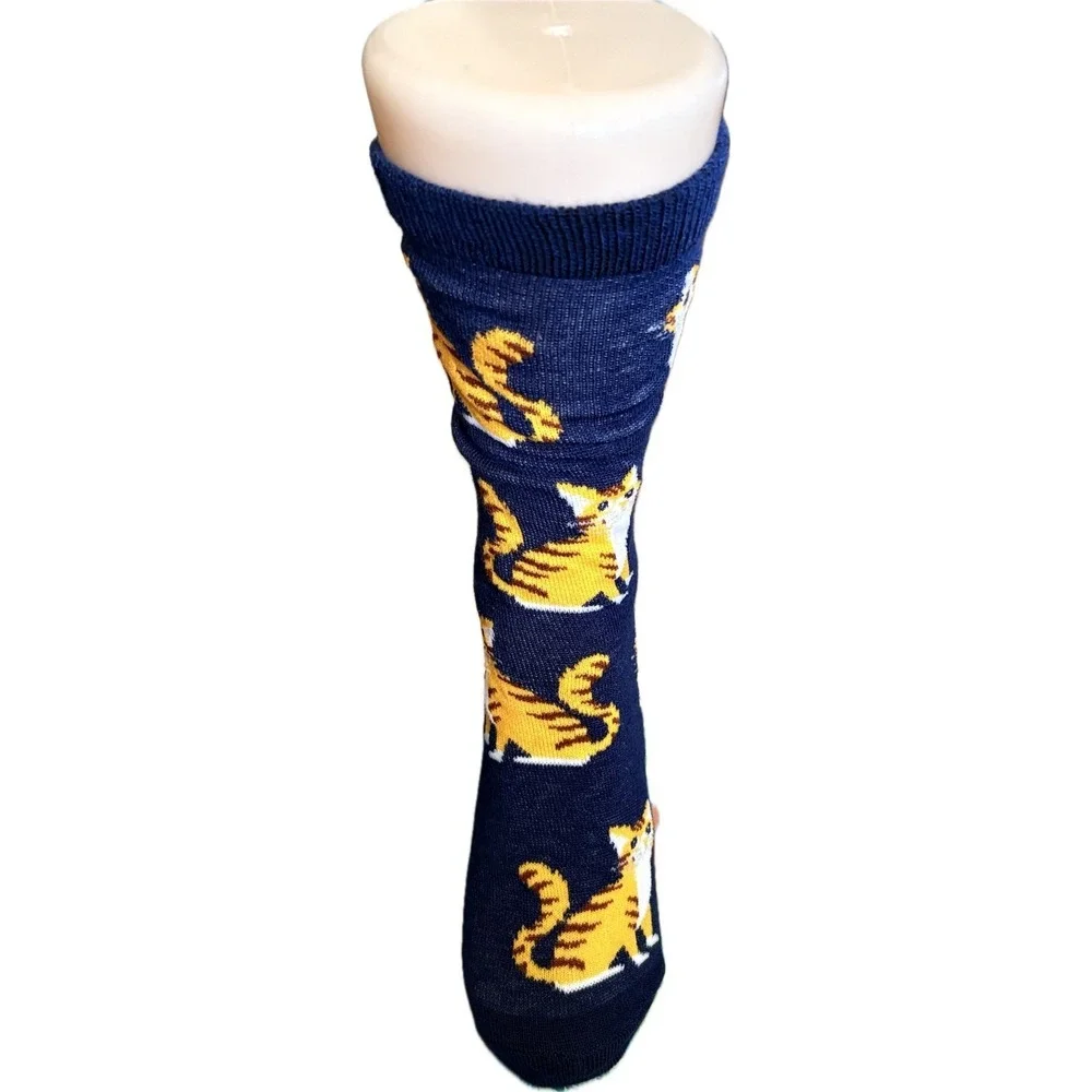 HYP Womens Cat Graphic Socks 3 Pairs Navy Maroon Teal Ankle Crew Shoe Size 4-10